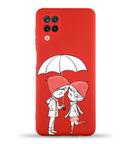 Samsung Galaxy M12 Uyumlu Lansman Kılıf Aşk Tasarımlı İçi Kadife Kapak-Kırmızı (Şeffaf)