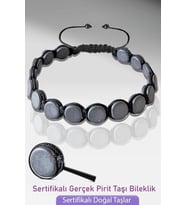 Sertifikalı Makrome Ham Gerçek Pirit Taşı Bileklik - Ayarlamalı (Çok Renkli)