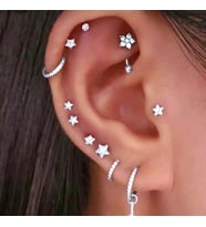 Cerrahi Çelik Yıldız Taşlı Piercing Tragus Helix Kıkırdak Conch 8 mm Gümüş Renk (Çok Renkli)