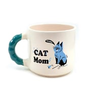Cat Mom Baskılı Yeşil Kulplu Boncuk Kupa