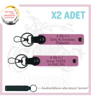 Yol Tutkunlarına, İsim Plaka ve A Rh (+) Kan Grubu Kişiselleştirilmiş Deri x2 Anahtarlık, Pembe-Laci