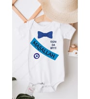 Maşallah Mavi Papyon Sünnet Özel Tasarım Bebek Zıbın Pamuklu Çıtçıtlı Body