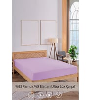 Penye-Likralı Lastikli Çarşaf, 120×200 Tek Kişilik %100 Pamuk-Elastan Örme Kumaş, 200 gr/m² (Lila)