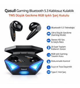 Gaming Bluetooth 5.3 Kablosuz Kulaklık TWS Düşük Gecikme RGB Işıklı Stereo Ses