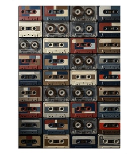 Duvara Dizili Vintage Kaset Koleksiyonu Dekoratif Kanvas - Mdf Ahşap Tablo