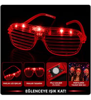 LED Işıklı Panjur Parti Gözlüğü Kırmızı Renk Gözlük