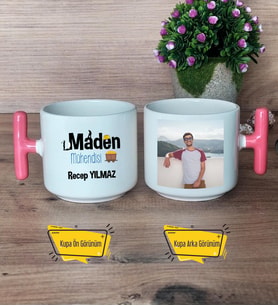 Maden Mühendisi Kupa Bardak Fotoğraflı T Pembe Kulplu Mühendisler Günü Hediyesi
