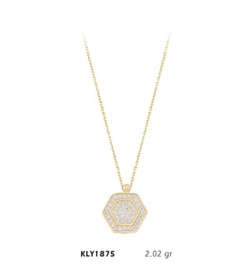 14 Ayar Altın Altıgen Kolye KLY1875 (Çok Renkli)