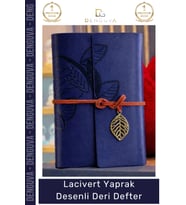 #Ajanda Nostaljik Antik Tasarım Prestijli Hediye Günlük Lacivert Yaprak Desenli Deri Defter
