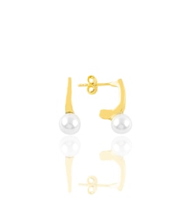 Gümüş altın yaldızlı incili modern tasarımlı küpe SGTL11359GOLD