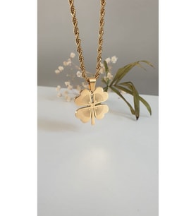 ÇELİK YONCA KOLYE KADIN  316L KARARMAZ RENK GARANTİLİDİR 14 K GOLD  60 CM İSİM YAZILABİLİR