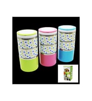 ÇİÇEKLİ 3LÜ SEFER TASI SAKLAMA KABI RENKLİ 1.26LT