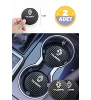 Renault Talisman Siyah Karbon Araç Bardak Altlığı Renault Logolu Talisman Özel Üretim 2 Adet 7 cm