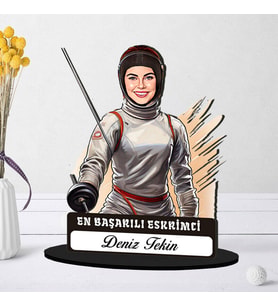 Kişiye Özel Kadın Eskrimciye Hediye Karikatürlü Biblo