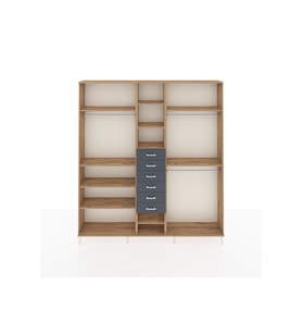 Arges Dolap 10 Raflı 6 Çekmeceli 3 Askılı 220x30x243 Çam-Çam/Antrasit