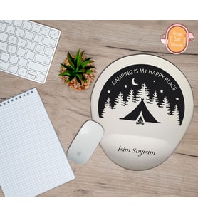 Kişiye Özel Kamp Temalı Kamp Benim Mutlu Yerim Yazılı Mouse Pad Bilek Destekli