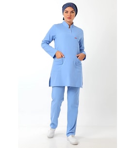 Soft Likralı Tesettür Forma Takım İki Çıtçıt - 6413 Açık Mavi