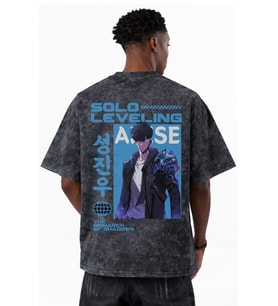 Solo Leveling Arise Anime Baskılı Unisex Oversize Eskitme Yıkamalı Tişört