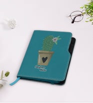 BK Gift Kişiye Özel Kaktüs Tasarımlı Turkuaz Termo Deri Defter-6