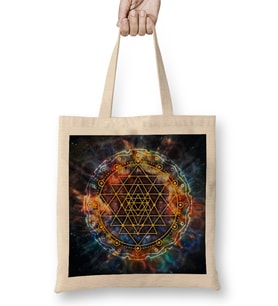 Colorful Sri Yantra Mandala Bez Çanta Uzun Saplı
