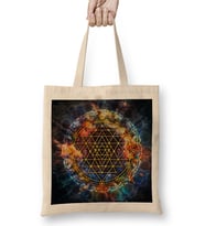 Colorful Sri Yantra Mandala Bez Çanta Uzun Saplı