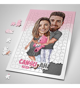 Yıldönümü Hediyesi Kişiye Özel Bebeğimizi Beklerken Karikatürlü Puzzle