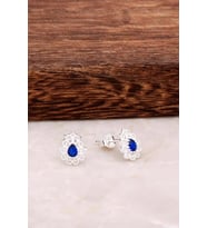 Taşlı Telkari Gümüş Küpe 4656 (Gümüş-Lacivert)