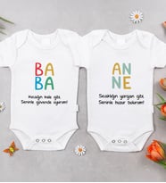 BK Kids Anne-Baba Tasarımlı 2'li Bebek Body Zıbın - 10, Anneler Günü Hediyesi, Babalar Günü Hediyesi, Yeni Doğan Hediyesi