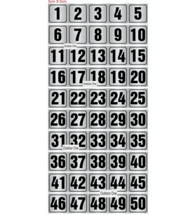 Kapı, Masa, Dolap Numarası Metal 1-50 Arası Sıralı 5x5 Cm Arkası Yapışkanlı Gümüş Renk 003