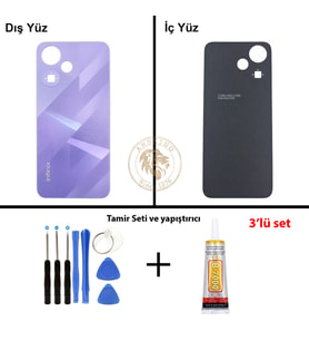 Infinix Hot 30 Play Mor Uyumlu Arka Kapak + Yapıştırıcı ve Vida Seti Arka Cam Batarya Pil Kapağı