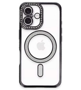 iPhone 16 Plus Kılıf Joke Simli Magneticsafe Kılıf - Siyah