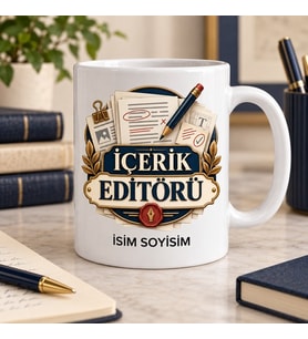 İçerik Editörü Kupa Bardak Kalem ve Metin Sayfaları Desenli