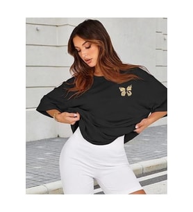 Bisiklet Yaka Baskılı T-shirt - Siyah