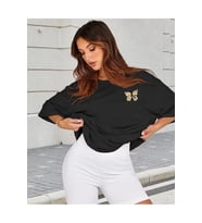 Bisiklet Yaka Baskılı T-shirt - Siyah