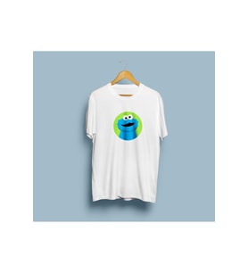 Oversize Kurabiye Canavarı Tasarım Unisex T-shirt (Beyaz)