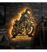 Kişiye veya Fotoğrafa Özel Led Işıklı Ahşap Hediyelik Motosiklet Tabloları, Dekor