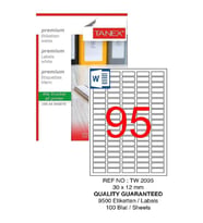 Bilgisayar Etiketi Tw-2095 30x12 mm 100 Lü Lazer Etiket 1 Paket Tanex Davetiye Kargo Koli Kutu Etiketi (Beyaz)