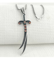 mh-223 925 Ayar Gümüş Kırmızı Taşlı Zülfikar Model Erkek Kolye