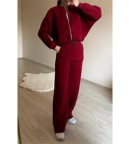 Neşeli butik kadın oversize 3 iplik cepli eşofman takımı NM029
