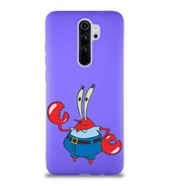 Xiaomi Redmi Note 8 Pro Soft Premier Kapak Bay Yengeç Tasarımlı Silikon Kılıf - Mor (Şeffaf)