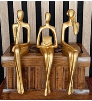Modern Soyut Düşünür Heykel Seti (3’lü)  Büyük Boy Reçine Ev & Ofis Dekoru  MYK Hediye ve Sanat At (Altın)