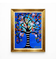 Tablore Mavi Hayat Ağacı Çerçeveli Tablo Klimt Tarzı Renkli Çiçekli Spiral Ağaç Duvar Tablosu