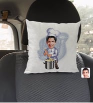 BK Gift Kişiye Özel Aşçı Karikatürlü Kare Araç Koltuk Yastığı-1