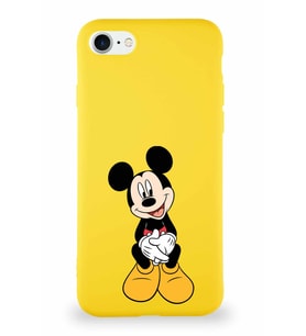 Apple iPhone SE 2020 Soft Premier Kapak Mickey Mouse-A Tasarımlı Silikon Kılıf - Sarı (Şeffaf)