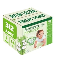 Bebem Bebek Bezi Natural Beden:4 (7-14KG) Maxi 312 Adet Aylık Ultra Fırsat Pk