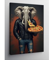 Kanvas Tablo Pizza Tutan Deri Ceketli Fil