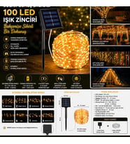 Solar 100 LED Gün Işığı Peri Led Işık Zinciri Bahçe ve Balkon Aydınlatma