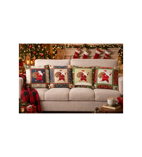 Çift Taraf Dijital Baskı Fermuarlı Yılbaşı Temalı 4'lü Yastık Kılıfı, Kırlent Kılıfı 43x43 cm