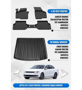 Volkswagen Jetta 2011-2019 Uyumlu 4.5D Premium Havuzlu Oto Paspas ve Liner KULAKSIZ Bagaj Havuzu