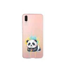 Huawei P20 ile Uyumlu Splash Panda Tasarımlı Şeffaf Silikon Kılıf